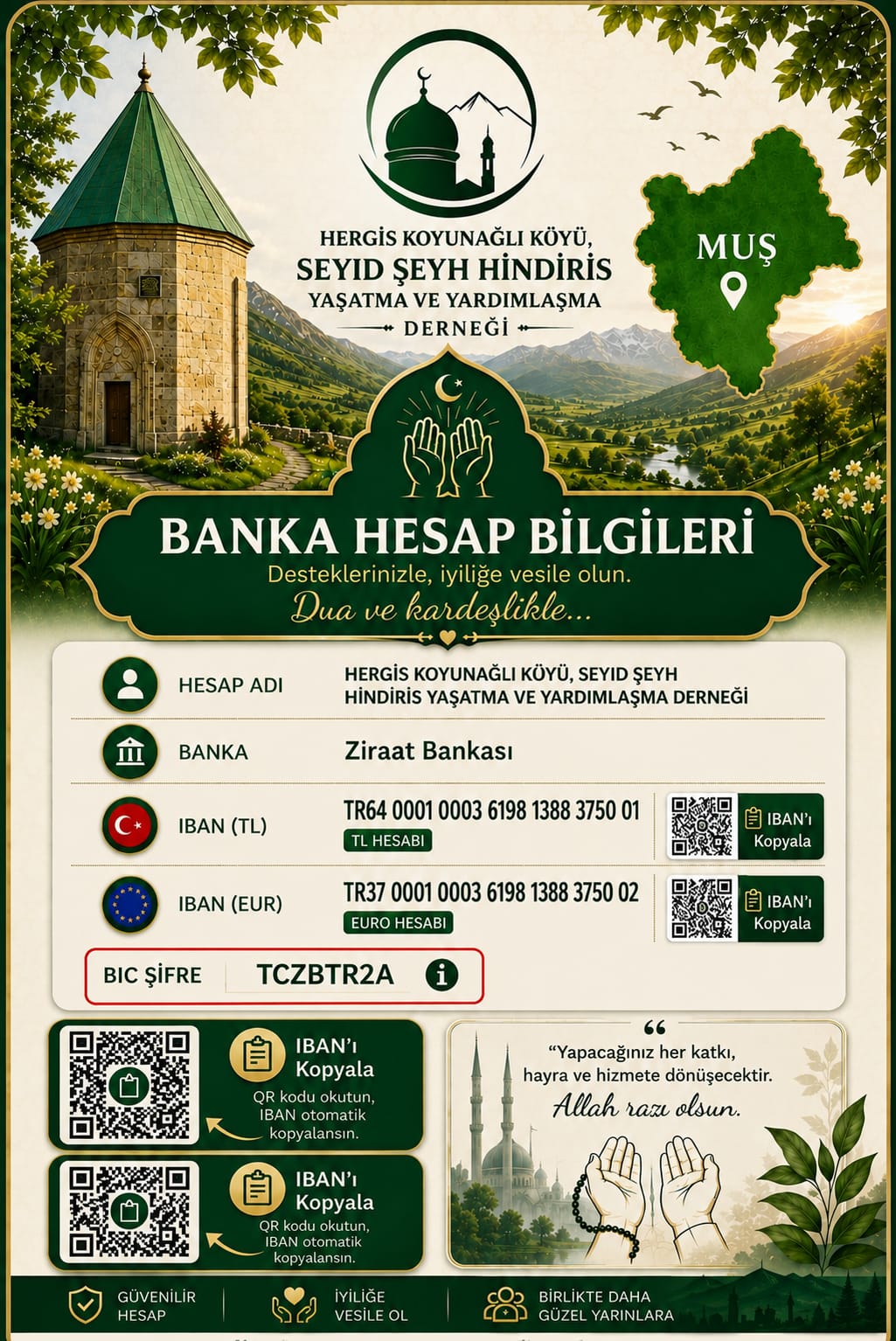 Şeyh Hîndiris Derneği banka hesap bilgileri afişi